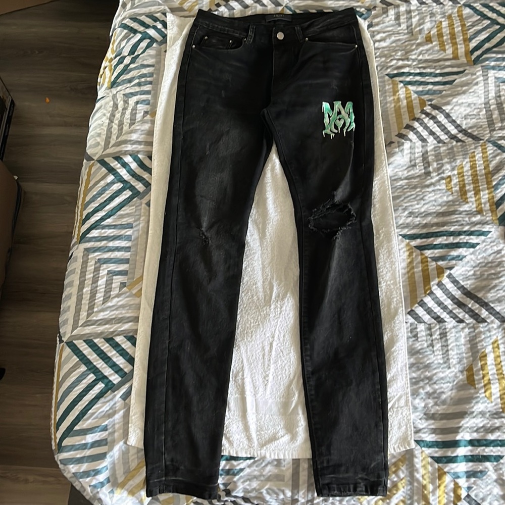 Amiri Denim Black Green Logo Jeans size 30